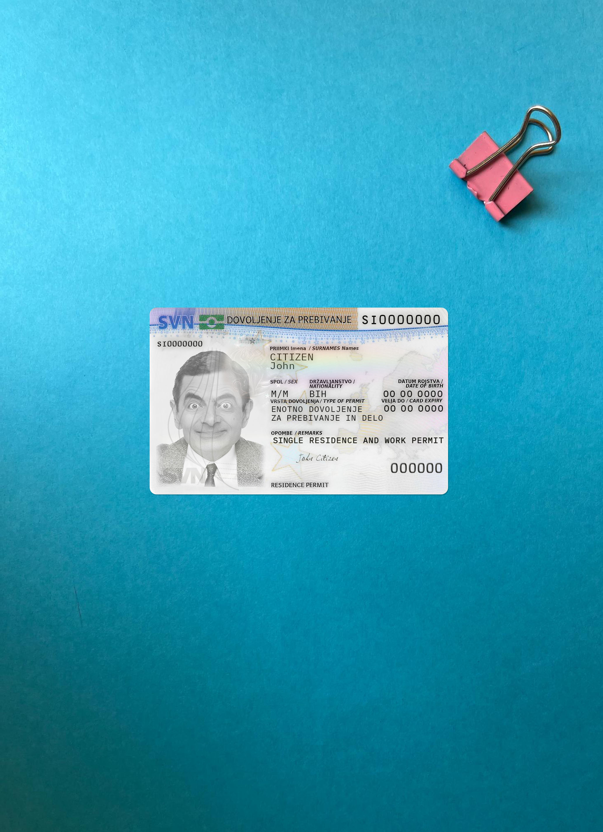 Slovenia residence permit card photolook front PSD template